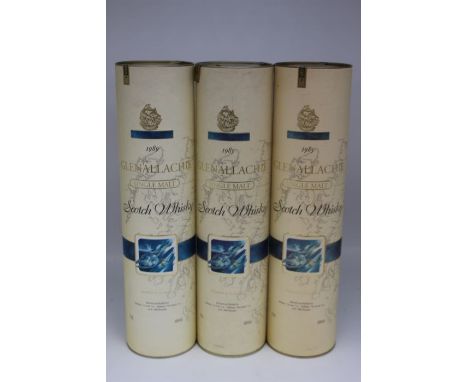  Three Bottles Of Glenallachie Single Malt Scotch Whisky In Presentation Tubes. Two Bottles Of 1985 Vintage, And A Bottle Of 