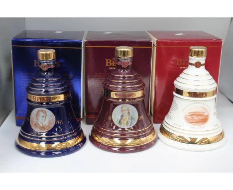 Three Bells Ceramic Whisky Decanters Celebrating Christmas 2000, Christmas 2002 Christmas 2004All Three Are Boxed, All Boxes 