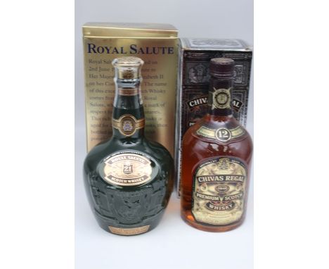 A Ceramic Emerald Flagon Of Chivas Regal Royal Salute 21 Year Old In Box And With Emerald Velvet Presentation Bag Along With 