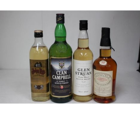 Four Bottles Of Scotch Whisky, To Include Glen Struan Pure Malt Scotch, Glenfoyle Single Malt, John Lint Single Malt And Clan