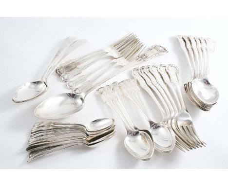 A VICTORIAN SCOTTISH PART CANTEEN OF KING'S PATTERN (SINGLE STRUCK) FLATWARE INCLUDING:- Six table spoons, six table forks, s