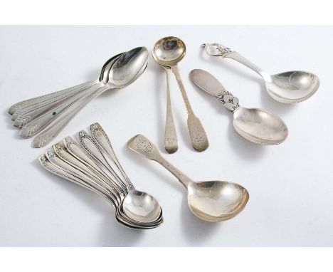 A DANISH CACTUS PATTERN CADDY SPOON by Georg Jensen with English import marks for London 1951, another Danish caddy spoon, an