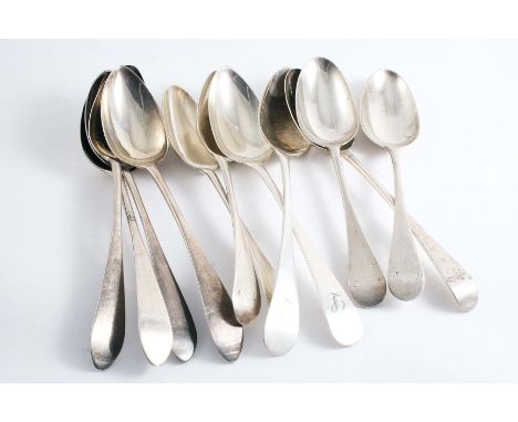TABLE SPOONS:- Two pairs of George III Scottish Celtic point table spoons, a bottom-marked Edinburgh table spoon, initialled,