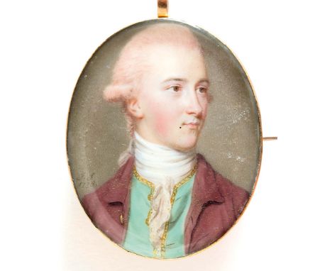 JOHN SMART Portrait of Francis Skeete wearing a reddish brown jacket and green waistcoat, signed JS 1778 (inscribed 1780 on r