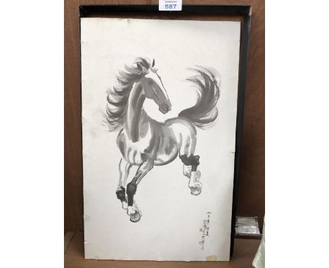 A 'XU BEIHONG' STYLE CHINESE PRINT OF A HORSE, SIGNED 44X28CM 