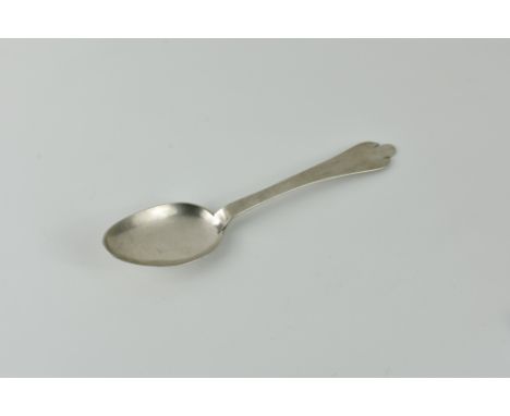 A scarce Queen Ann Channel Islands silver trefid spoon, c. 1700, maker's mark PD crowned, struck once to lower stem (Philippe