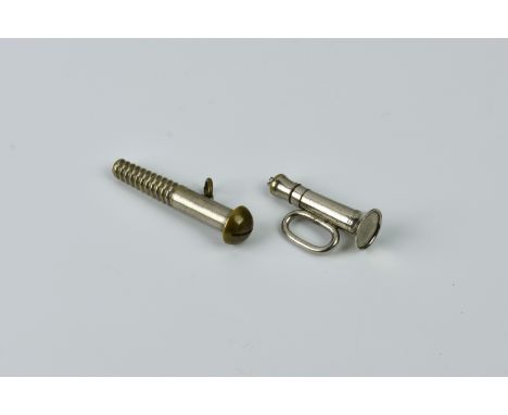 Two novelty propelling fob pencils, early 20th century, the first modelled as a realistic flat head screw, 1 5/8in. (4cm.) lo