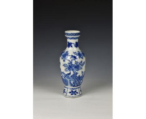 A Chinese blue and white ovoid vase - horizontal six-character Kangxi mark to base, but probably later, the ovoid vase raised