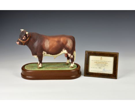 A Royal Worcester limited edition Dairy Shorthorn Bull, modelled by Doris Lindner, model number 264, 1965, with wooden plinth