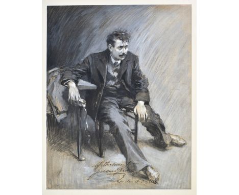 Gilbert Holiday (British, 1879-1937), Portrait of a the actor Giovanni Grasso charcoal and watercolour, heightened with white