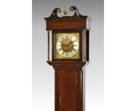 An 18th century oak longcase clock by George Womersley, the square brass dial signed to centre, with silvered Roman chapter r