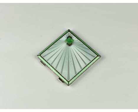 A fine Art Deco silver and guilloche enamel powder compact, Adie Brothers Ltd, Birmingham, 1935, of square form, having a jad