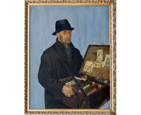 Helen Mary Elizabeth Clamp (British, 1892-1973), 'Thank You Kindly', a portrait of a peddler oil on canvas, signed 'Mary Clam