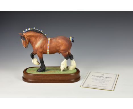 A Royal Worcester limited edition Shire Stallion, modelled by Doris Lindner, model number 492, 1964, with wooden plinth, cert