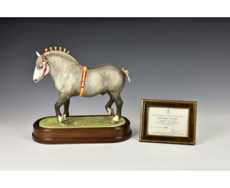 A Royal Worcester limited edition Percheron Stallion, modelled by Doris Lindner, model number 400, 1965, with wooden plinth, 