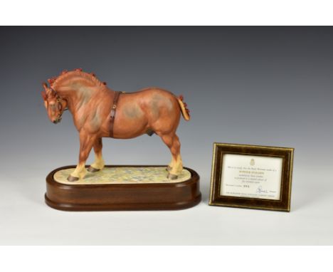 A Royal Worcester limited edition Suffolk Stallion, modelled by Doris Lindner, model number, 291, 1969, with wooden plinth, f