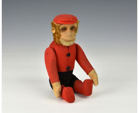 A rare novelty Schuco Bellhop monkey whisky/drinking flask, Germany, c.1920's, 791, Bellhop monkey flask, the felt covered fl