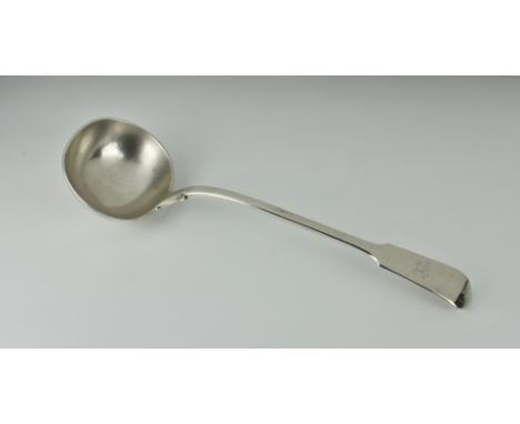 A late Victorian silver Old English pattern soup ladle, Robert Stebbings, London, 1895, the heavy gauge ladle with inscribed 