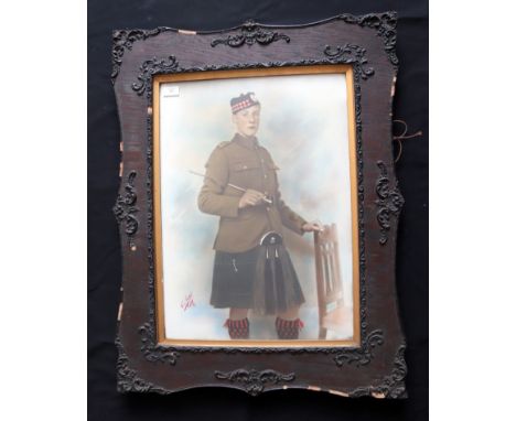 Military Interest, A Rare Large Sized Photograph Highlighted In Colour Of A Young scottish Soldier in Full Military Dress, Ho