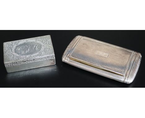 French Silver Snuff Box, Engine Turned Case, Piano Hinge Lid, French Silver Marks, Odd Dints. Together With A White Metal Pil