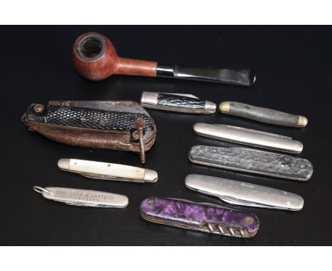 Mixed Lot To Include WWII British Army folding knife with Marlin spike and tin opener marked Taylor Sheffield Eye Witness and