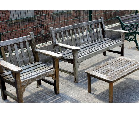 Three Piece Wooden Garden Set To Include Bench, Arm Chair And Small Table, Garden Bench Length 50 Inches 
