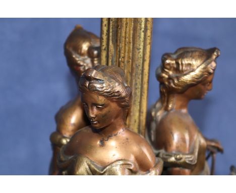 Antique French Ormolu Figural Group Of The Three Graces, Supported On A Round Base With Column Centre, Wired For A Lamp, Heig