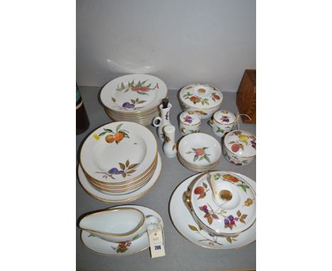Royal Worcester 'Evesham' pattern part dinner service, comprising: dinner plates, soup bowls, condiment jars and other items.