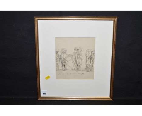 A watercolour sketch - Shakespearean scene "Falstaff, by The Lord I knew you", inscribed; together with a pencil drawing by J