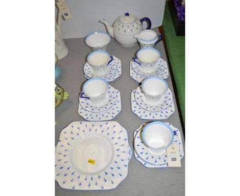 A Colclough Art Deco bone china part tea service, blue diamond design.