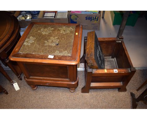 A Victorian mahogany commode stool; a stained wood jardiniere stand; and an oak cutlery box.
