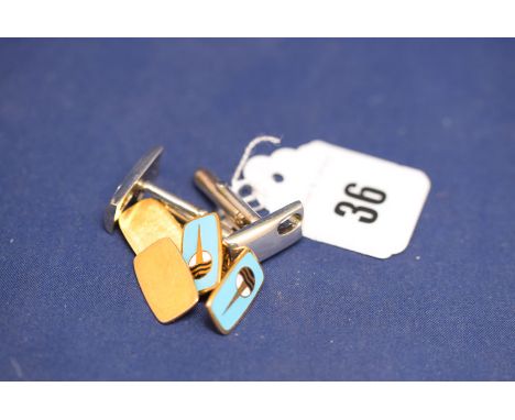 A pair of 9ct. yellow gold Art Deco style cufflinks; together with a pair of silver cufflinks.