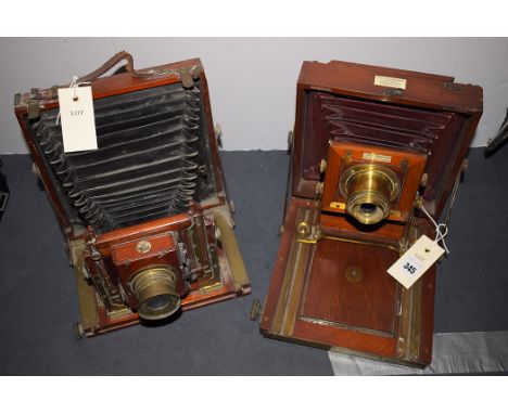 An F. & V. Underwood 'The Convention' mahogany cased camera; together with a Thornton Pickard mahogany case plate camera, fit