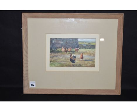 An oil painting, by Alan R. Thompson - farmyard scene with chickens, signed.