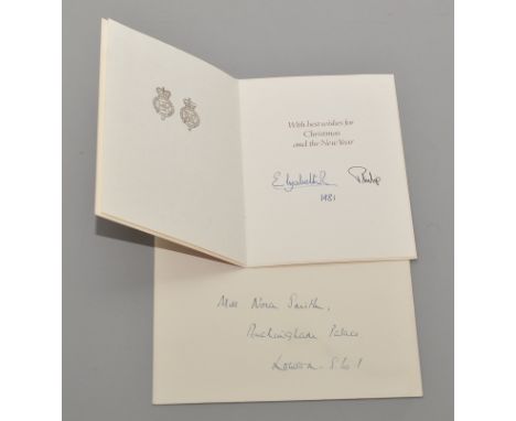 1981 Royal Family Christmas Card, signed by Her Majesty Queen Elizabeth II and Prince Philip, Duke of Edinburgh, and dated, s