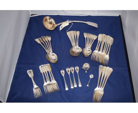 A silver pepperette, by Mappin & Webb, Sheffield; together with a quantity of plated fiddle pattern and other flatware, to in