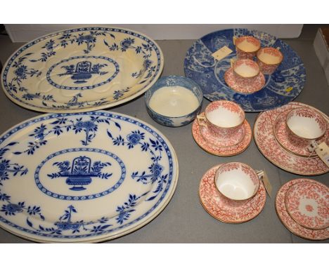 A 19th Century Mintons part breakfast set, in coral pattern, comprising: tea cups, saucers and sandwich plate, no. 53160; a J