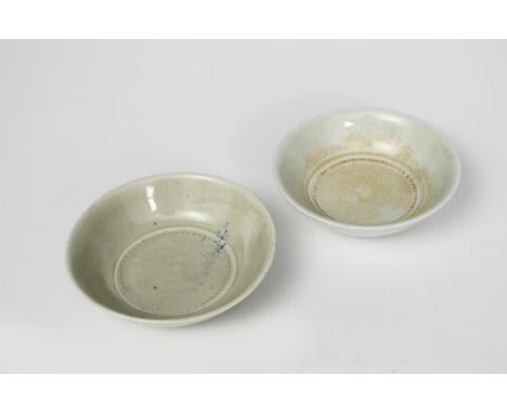 Richard Batterham (1936-2021) a porcelain avocado dish, covered in a pale celadon glaze, and another avocado dish by Richard 