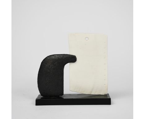 Peter Hayes (born 1946) porcelain blade form,2013, with canal clay, on polished slate base, signed Peter Hayes, 2013 to base 
