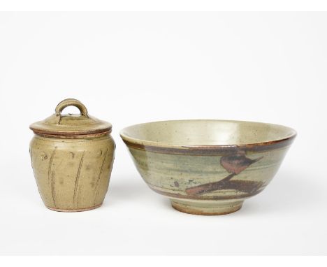 Bernard Leach CBE, (1887-1979),  attributed a Leach Pottery stoneware bowl, footed, flaring conical form, painted with a simp