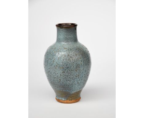 William Staite Murray (1881-1962) a stoneware vase, shouldered form with tapering cylindrical neck, covered in a pale blue pi