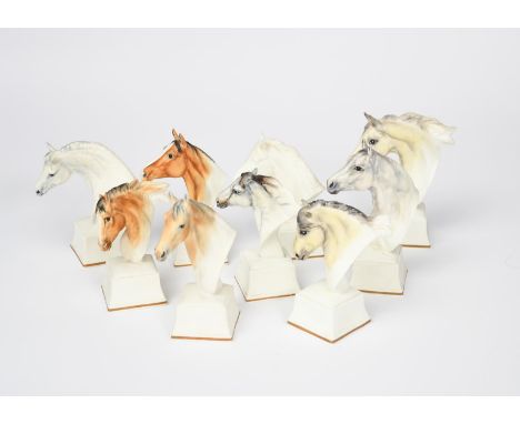 Nine Royal Worcester porcelain busts of race horses, comprising: Bronte, Pyroeis, Phaethon, Astrope, Aethon, Lampon, Chronos,