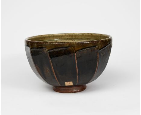 Richard Batterham (1936-2021) a large cut-sided stoneware bowl, covered in an ash glaze, the exterior black iron, unsigned, e