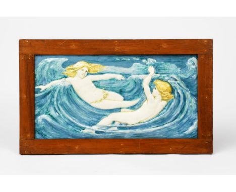 'Sea Sprites' a large Della Robbia Pottery plaque designed by Ellen Mary Rope, dated 1902, worked on by Liz Wilkins and Mario