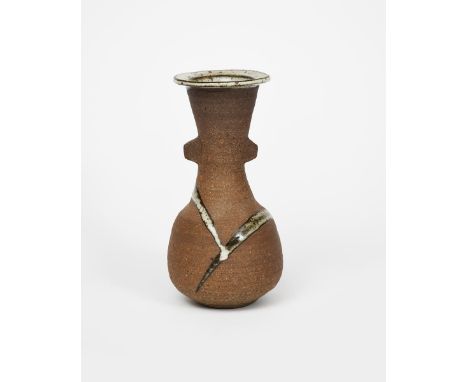 Janet Leach (1918-1997) a Leach Pottery stoneware vase with lug handles, shouldered form with waisted cylindrical neck, paint