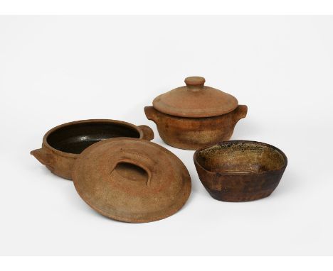 Richard Batterham (1936-2021) an early oblong dish made for export to Australia, and two stoneware covered casserole dishes o