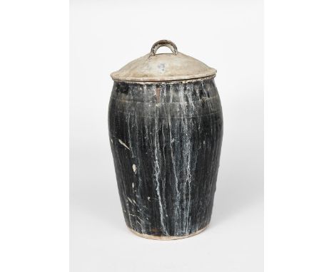 Richard Batterham (1936-2021) a stoneware beer jar and cover, covered in a tenmoku glaze unsigned, incised TD to base, crack 