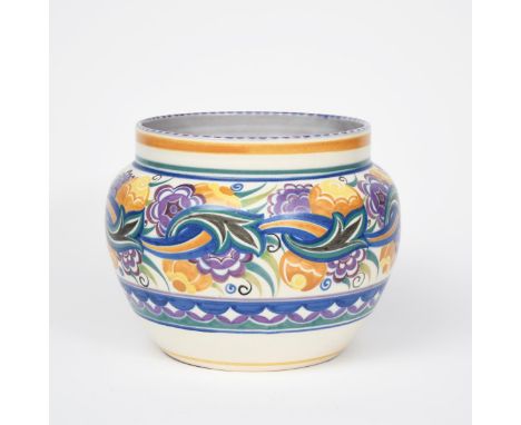 A Carter Stabler &amp; Adams Poole Pottery jardiniere by Ann Hatchard,  pattern CO, painted with a  band of stylised Art Deco