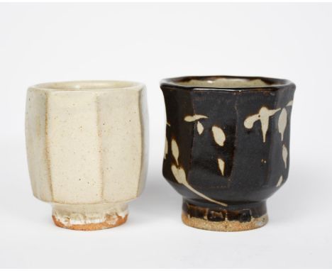 Jim Malone (born 1946) an Ainstable Pottery stoneware unomi, cut-sided on shallow foot, resist decorated in tenmoku over ash 