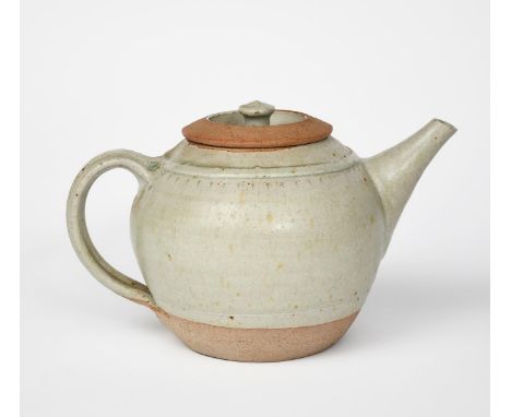 Richard Batterham (1936-2021) a large stoneware teapot and cover, with chattering band, covered in an ash glaze unsigned, pai